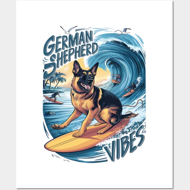 Wave Rider: A German Shepherd Surfing Wall Art by coollooks